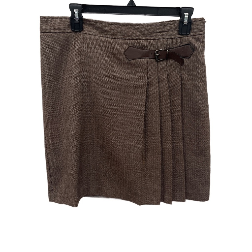 Brown Pleated Skirt with Buckle Detail